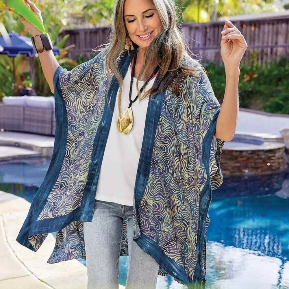 SOFT SURROUNDINGS  Printed Kimono Jacket Top Size large/ XL swirl‎ abstract